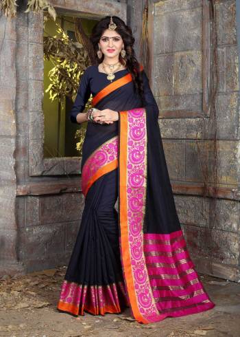 Drape this navy blue & pink coloured saree from Viva N Diva and look pretty like never before. This beautiful saree features a classy weaving border, which makes it a smart pick for casual occasions. Made from khadi silk, this 5.5 m saree is light in weight and easy to carry all day long. It comes with a 0.80 m blouse piece.