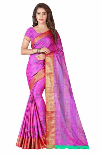 Bright And Visually Appealing Color Is Here With This Pretty Saree In Light Purple Color Paired With Light Purple Colored Blouse. This Saree And Blouse are Fabricated On Banarasi Art Silk. 