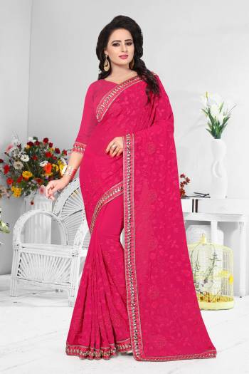 Bright Colors Gives An Attractive Look, So Grab This Georgette Based Saree In Dark Pink Color Paired With Dark Pink Colored Blouse. It Has Very Pretty Tone To Tone Embroidery All Over It.