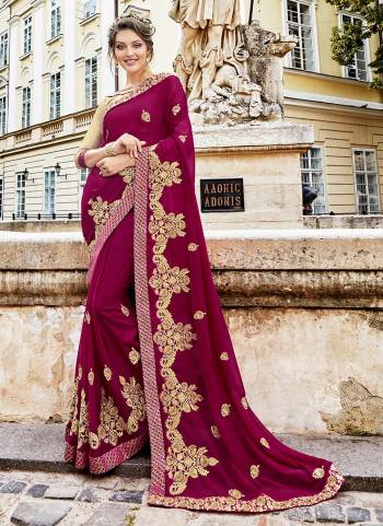 New And Attractive Pink Shade Is Here With This Designer Saree In Magenta Pink Color Paired With Beige Colored Blouse. This Saree Is Fabricated On Georgette Paired With Art Silk Fabricated Blouse. Buy This Pretty Saree Now.