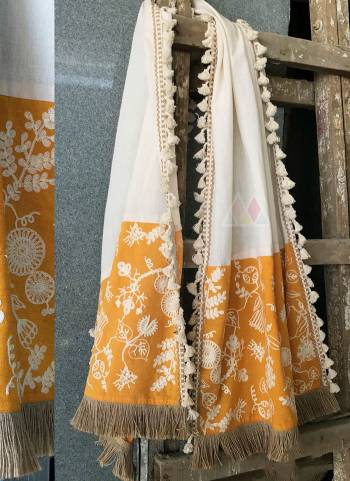 Unisex stoles for men and women Rich embroidered Stole with jute lace. 
For Women Wear It As Dupatta, Stoles Shawl And 
For Men Wear It As A Stole On Casual And Dupatta On Kurta For Ethnic Occasions.
Rich Yellow & Off-white Embroidered Dupatta With Dazzling And 
Hanging Laces On side Edges