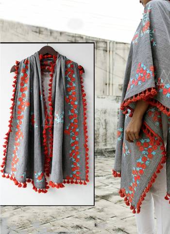 Unisex stoles for men and women Rich embroidered Stole with jute lace  For Women Wear It As Dupatta, Stoles Shawl And
 For Men Wear It As A Stole On Casual And Dupatta On Kurta For Ethnic Occasions.
Rich Floral Embroidered Grey Color Dupatta With Dazzling And Hanging Orange Dyed Lace