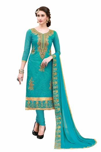 Celebrate This Festive Season With Beauty And Comfort With This Suit In Blue Color Paired With Blue Colored Bottom And Dupatta. This Dress Material Is Fabricated On Cotton Paired With Chiffon Dupatta. It Will Definitely Earn You Lots Of Compliments From Onlookers.