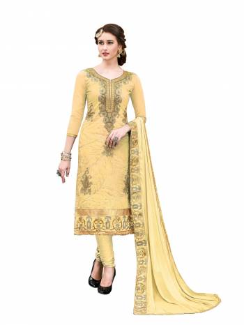 Simple And Elegant Looking Dress Material Is Here In Light Yellow Color Paired With Light Yellow Colored Bottom and Dupatta. This Dress Material Is Cotton Based Fabric Paired With Chiffon Dupatta. Buy Now.