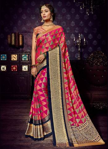 Stand out from the rest of the crowd wearing this Dark pink coloured saree from Made of brasso chiffon, this saree is quite comfortable to wear. The subtle woven makes this saree look even more beautiful.