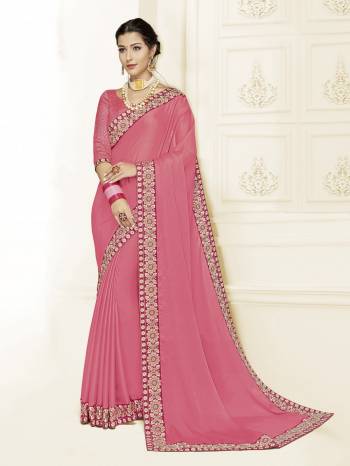 Get this amazing saree and look pretty like never before. wearing this pink color moss chiffon saree. Ideal for party, festive & social gatherings. this gorgeous saree featuring a beautiful mix of designs. Its attractive color and designer heavy embroidered design, Flower patch design, stone design, beautiful floral design work over the attire & contrast hemline adds to the look. Comes along with a contrast unstitched blouse.