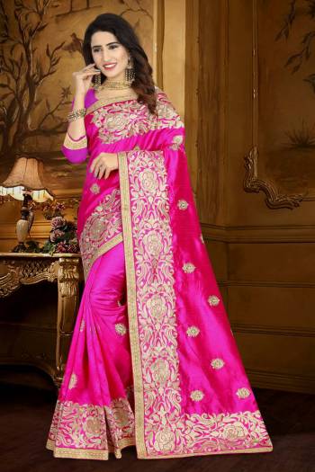 Bright and Visually Appealing Color Is Here With This Designer Saree In Fuschia Pink Color Paired With Fuschia Pink Colored Blouse, This Saree And Blouse Are Fabricated On Art Silk Beautified With Heavy Embroidery And Lace Border.