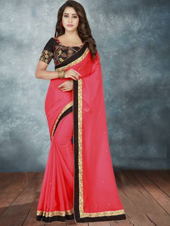 Bright And Visually Appealing Color Is Here With This Designer Saree In Dark Pink Color Paired With Brown Colored Blouse. This Saree Is Fabricated On Chiffon Georgette Paired With Art Silk Fabricated Blouse. 