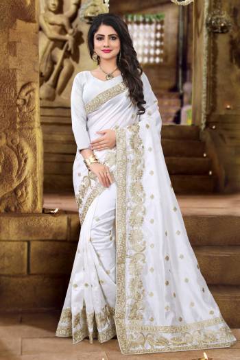 Simple And Elegant Looking Designer Silk Saree Is Here In White Color Paired with White Colored Blouse. This Saree And Blouse Are Fabricated On Art Silk Beautified With Jari Embroidery. Biuy Now.