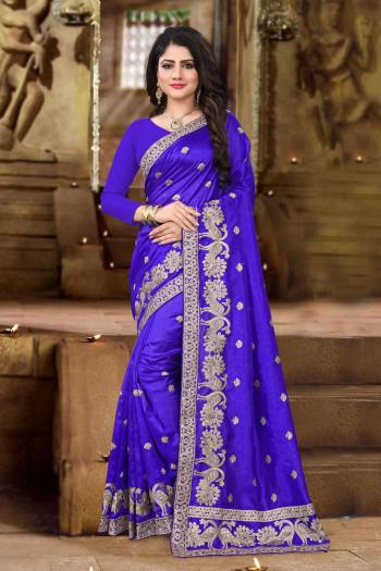 Bright And Visually Appealing Color IS Here With This Designer Silk Saree In Royal Blue Color Paired With Royal Blue Colored Blouse. This Saree And Blouse Are Fabricated On Art Silk Beautified With Jari Embroidery All Over It. 