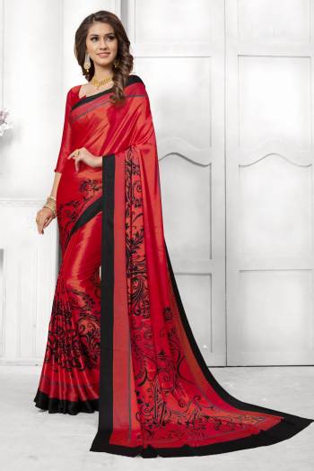 Look Attractive In This Satin Based Saree In Red Color Paired With Red Colored Blouse, This Saree And Blouse are Fabricated On Satin Silk Beautified With Black Colored Prints. This Saree Is Light Weight And Soft Towrds Skin And Easy To carry All Day Long. Buy Now.