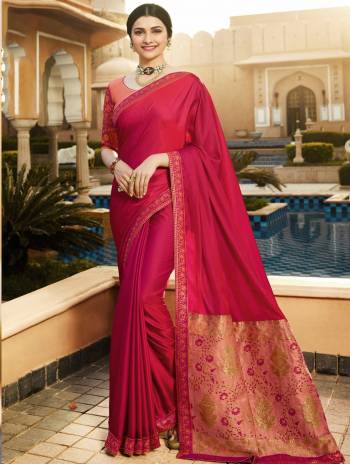 Bright And Visually Appealing Color Is Here With this Designer Saree In Dark Pink Color Paired With Peach And Pink Colored Blouse. This Saree Is Fabricated On Georgette Based Fabric With Art Silk Blouse. This Pretty Saree Is Easy To Drape And Carry All Day Long.