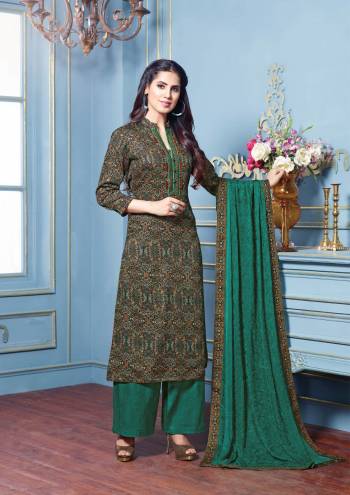 For Your Semi-Casual Wear, Grab This Beautiful Semi-Stitched Suit In Multi Colored Top Paired With Teal Green Colored Bottom And Dupatta. Its Top And Bottom Are Fabricated On Cotton Satin Paired With Chiffon Dupatta. It Has Pretty Small Floral Prints With Embroidered Dupatta.