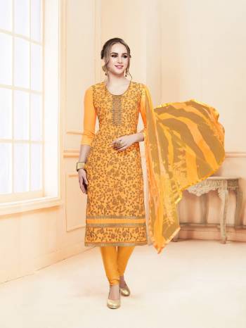 Celebrate this Festive Season Wearing This Pretty Suit In Yellow Color Paired With Yellow Colored Bottom And Dupatta. This Dress Material Is Fabricated On Cotton Paired With Chiffon Dupatta. Buy Now.