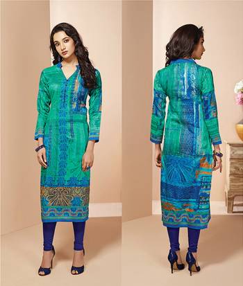 Add This Simple Readymade Kurti For Your Casual Wear In Sea Green Color Fabricated On Cotton Beautified With Prints. This Kurti IS Light Weight And Easy To Carry All Day Long.