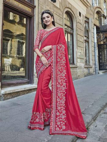 Bright And Visually Appealing Color Is Here With This Designer Saree In Dark Pink Color Paired With Dark Pink Colored Blouse. This Saree Is Fabricated On Silk Paired With Paired With Art Silk And Net Fabricated Blouse. It Is Beautified With Attractive Embroidery. 