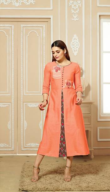 Orange Color Induces Perfect Summery Appeal To Any Outfit, Grab This Pretty Readymade Designer Kurti In Orange Color Fabricated On Cotton. Its Unique Pattern Will Earn You Lots Of Compliments From Onlookers. 