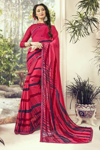 Bright And Visually Appealing Color Is Here with this Saree In Dark Pink Color Paired With Dark Pink Colored Blouse. This Saree And Blouse Are Fabricated On Georgette Beautified With Lining Prints. Buy Now.