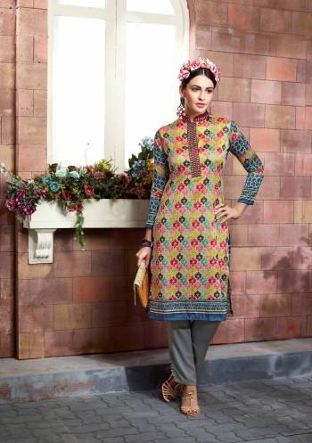 Go Colorful Wearing this Multi Colored Readymade Kurti Fabricated On Tussar Art Silk Beautified with Prints And Thread Work. This Kurti Is Available In All Regular Sizes. Buy This Kurti Now.