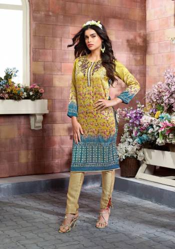 Celebrate This Festive Season With Beauty And Comfort Wearing This Readymade Kurti In Yellow Color Fabricated On Tussar Art Silk BeautifiedWith Prints And Thread Work. Buy This Kurti Now.