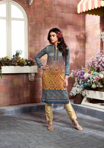 You Will Definitely Earn Lots Of Compliments Wearing This Designer Readymade kurti In blue And Beige Color Fabricated On Tussar Art Silk Beautified With Prints And Thread Work. Buy This Readymade Kurti Now.