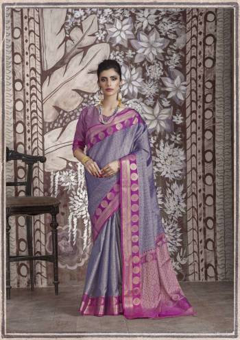 You Will Definitely Earn Lots Of Compliments Wearing This Designer Silk Saree In Dark Purple Color Paired With dark Pink Colored Blouse. This Saree And Blouse Are Banarasi Muslin Silk Based Fabric Beautified With Weave. Buy This Saree Now.