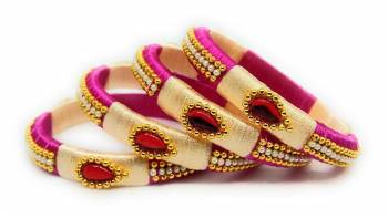 Grab This Beautiful Set Of Four Bangles To Simple Pair Up With Your Ethnic Wear Or You Can Also Mix It With Other Plain Bangles For More Heavy Look. It Is Made With Silk Thread And Beautified With Stone Work, Pair These Up With Same Or Any Contrasting Colored Ethnic Attire.