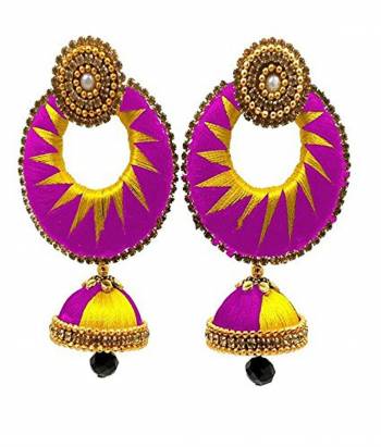 Enhance Your Traditional Look With This Lovely Set Of Earrings Pairing It With Same Or Contrasting Colored Traditional Attire. This Earring Set Is Made By Silk Thread Beautified With Stone Work. Buy This Lovely Pair Now.