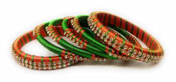 Grab This Beautiful Set Of Six Bangles To Simple Pair Up With Your Ethnic Wear Or You Can Also Mix It With Other Plain Bangles For More Heavy Look. It Is Made With Silk Thread And Beautified With Stone Work, Pair These Up With Same Or Any Contrasting Colored Ethnic Attire.