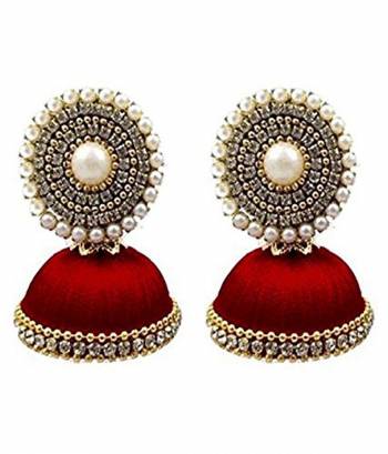 Grab This Beautiful And Attractive Pair Of Earrings In Jhumka Style Which Is Made By Silk Thread Beautified With Stone Work. This Pretty Can Be Paired With Simple Kurti Or Even With Heavy Dress In Same Or Contrasting Color, Buy This Lovely Set Of Earrings Now.