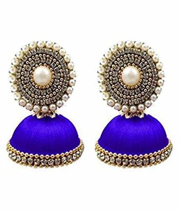 Grab This Beautiful And Attractive Pair Of Earrings In Jhumka Style Which Is Made By Silk Thread Beautified With Stone Work. This Pretty Can Be Paired With Simple Kurti Or Even With Heavy Dress In Same Or Contrasting Color, Buy This Lovely Set Of Earrings Now.