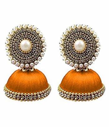 Grab This Beautiful And Attractive Pair Of Earrings In Jhumka Style Which Is Made By Silk Thread Beautified With Stone Work. This Pretty Can Be Paired With Simple Kurti Or Even With Heavy Dress In Same Or Contrasting Color, Buy This Lovely Set Of Earrings Now.