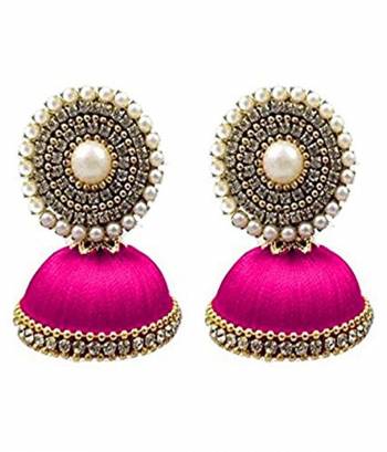 Grab This Beautiful And Attractive Pair Of Earrings In Jhumka Style Which Is Made By Silk Thread Beautified With Stone Work. This Pretty Can Be Paired With Simple Kurti Or Even With Heavy Dress In Same Or Contrasting Color, Buy This Lovely Set Of Earrings Now.