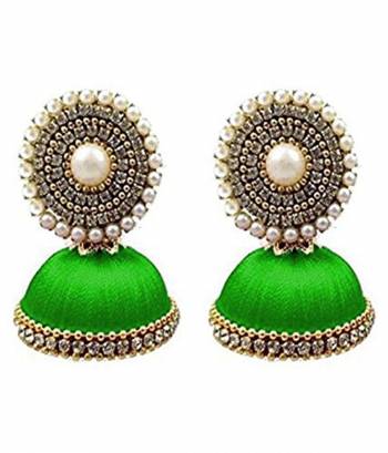 Grab This Beautiful And Attractive Pair Of Earrings In Jhumka Style Which Is Made By Silk Thread Beautified With Stone Work. This Pretty Can Be Paired With Simple Kurti Or Even With Heavy Dress In Same Or Contrasting Color, Buy This Lovely Set Of Earrings Now.