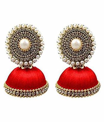 Grab This Beautiful And Attractive Pair Of Earrings In Jhumka Style Which Is Made By Silk Thread Beautified With Stone Work. This Pretty Can Be Paired With Simple Kurti Or Even With Heavy Dress In Same Or Contrasting Color, Buy This Lovely Set Of Earrings Now.