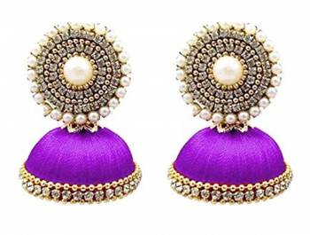 Grab This Beautiful And Attractive Pair Of Earrings In Jhumka Style Which Is Made By Silk Thread Beautified With Stone Work. This Pretty Can Be Paired With Simple Kurti Or Even With Heavy Dress In Same Or Contrasting Color, Buy This Lovely Set Of Earrings Now.