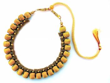 For A Rich And Elegant Look For Your Neckline, Grab This Very Pretty Necklace To Pair Up With Any Type Of Attire. This Necklace Set Can Also Pe Paired With Same Or Any Contrasting Colored Dress. It Has Silk Thread Balls And Moti Work All Over. Buy This Now Before The Stock Ends.