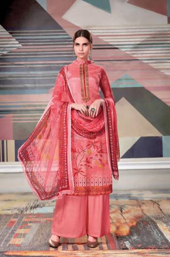 Look Pretty In This Lovely Pink Colored Straight Suit, This Dress Material In Crepe Georgette Based Paired With Santoon Bottom And Chiffon Dupatta. All Its Fabric Are Soft Towards Skin And Easy To Carry All Day Long.