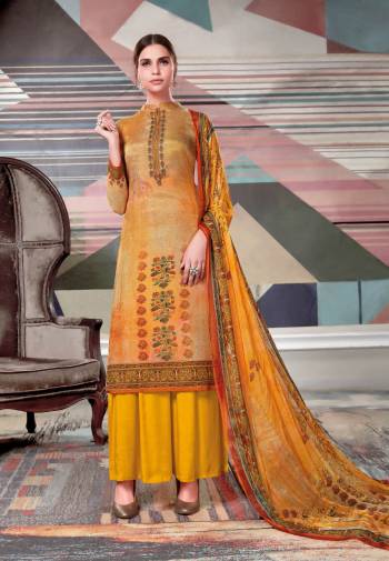 Celebrate This Festive Season Wearing This Suit In Light Yellow Color Paired With Yellow Colored Bottom .Its Top IS Fabricated On Crepe Georgette Paired With Santoon Bottom And Chiffon Dupatta. Buy This Dress Material Now.