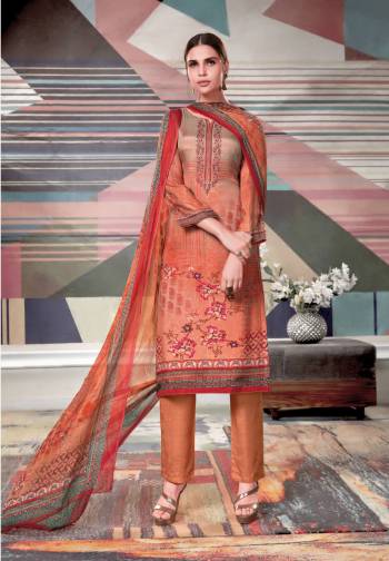 Add This New Color To Your Wardrobe With this Dress Material In Rust Color. Its Top Is Fabricated On Crepe Georgette Paired With Santoon Bottom And Chiffon Dupatta. Its Top Is Fabricated On Crepe Georgette Paired With Santoon Bottom And Chiffon Dupatta. Buy This Now.