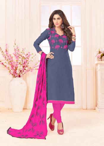 New Shade Is Here With This Dress Material In Dark Grey Colored Top Paired With Contrasting Rani Pink Colored Bottom And Dupatta. Its Top IS Cotton Slub Based Paired With Cotton Bottom And Dupatta. Get This Stitched as Per Your Fit And Comfort. 