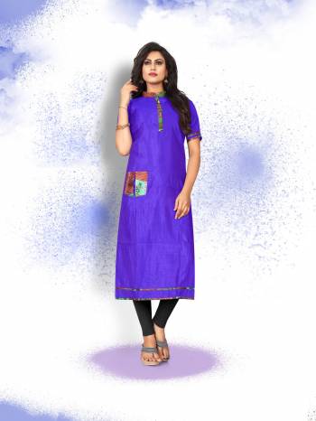 Bright And Visually Appealing Color Is Here With This Readymade Kurti In Violet Color Fabricated On Art Silk. This Kurti Ensures Superb Comfort All Day Long.