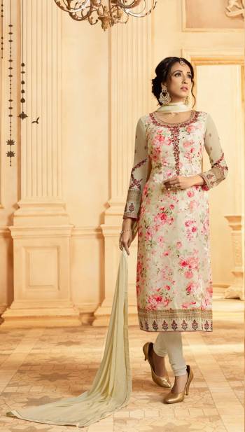 Simple And Elegant Looking Pretty Color Is Here With This Semi-Stitched Suit In Cream Color Paired With Cream Colored Bottom And Dupatta. Its Is Georgette Brasso Based Fabric Paired With Santoon Bottom And Chiffon Dupatta. Buy Now.