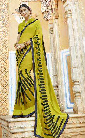 Celebrate This Festive Season With Comfort And Beauty Wearing This elegant And Light Weight Saree In Pear Green Color Paired With Pear Green Colored Blouse. This Saree And Blouse Are Georgette Fabricated Which IS Durable And Easy To Care For.