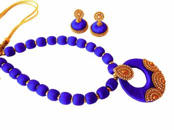 Give An Enhanced Look To Your Ethnic Attire Pairing It Up With This Attractive Necklace Set Made With Resham Threads And Beautified With Stone Work. This Pretty Set Can Be Paired With Same Or Contrasting Colored Attire. Buy This Now.