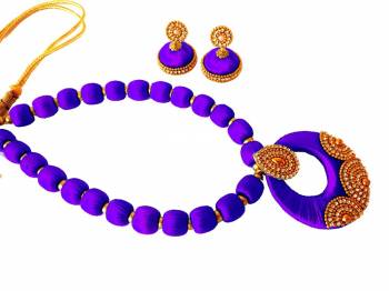 Give An Enhanced Look To Your Ethnic Attire Pairing It Up With This Attractive Necklace Set Made With Resham Threads And Beautified With Stone Work. This Pretty Set Can Be Paired With Same Or Contrasting Colored Attire. Buy This Now.