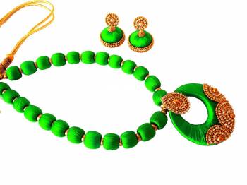 Give An Enhanced Look To Your Ethnic Attire Pairing It Up With This Attractive Necklace Set Made With Resham Threads And Beautified With Stone Work. This Pretty Set Can Be Paired With Same Or Contrasting Colored Attire. Buy This Now.