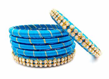 Grab This Beautiful Set Of Six Bangles To Simple Pair Up With Your Ethnic Wear Or You Can Also Mix It With Other Plain Bangles For More Heavy Look. It Is Made With Silk Thread And Beautified With Stone Work, Pair These Up With Same Or Any Contrasting Colored Ethnic Attire.