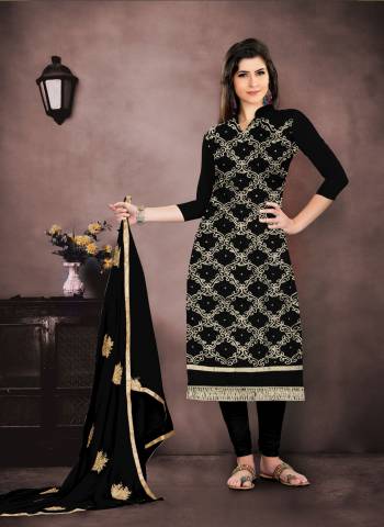 Flaunt Your Rich And Elegant Taste Wearing This Designer Straight Cut Suit In Black Color Paired With Black Colored Bottom And Dupatta. Its Top IS Chanderi Based Paired With Santoon Bottom And Chiffon Dupatta. Buy This Dress Material Now.