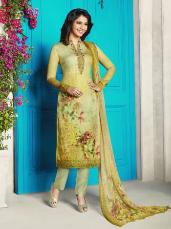 Celebrate This Festive Season Wearing This Designer Straight Suit In Light Green Color. Its Top Is Fabricated On Soft Cotton Paired With Cotton Bottom And Chiffon Dupatta. All Its Fabrics Ensures Superb Comfort all Day Long. Buy Now.